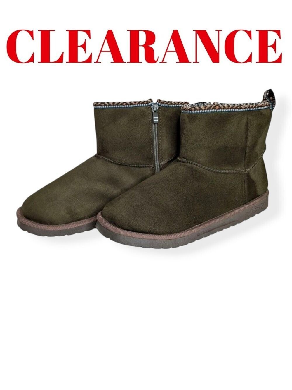 MUK LUKS TASHA Olive Green Winter Boots Side Zip Mismatched Sizes 10 & 11